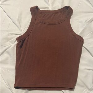 Women's Brown Sleeveless Top; cotton/spandex